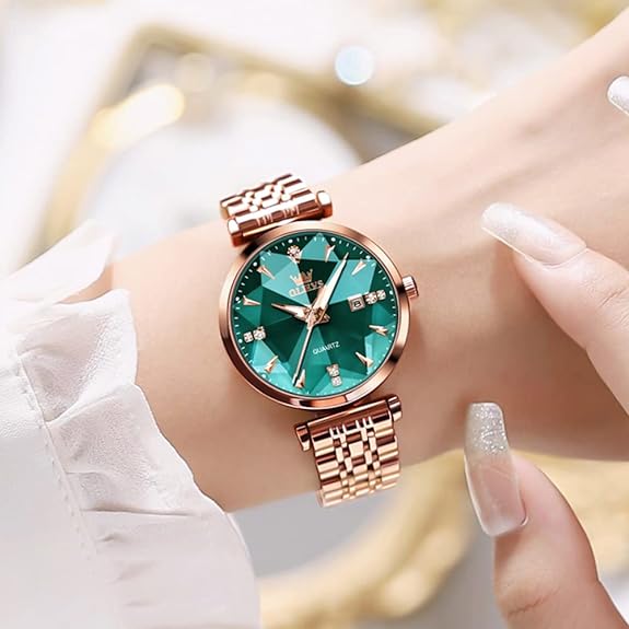 OLEVS Women Watch Fashion Rose Gold Diamond Analog Quartz Female Watch for Women Luxury Dress Ladies Stainless Steel Luminous Waterproof Date Wrist Watches