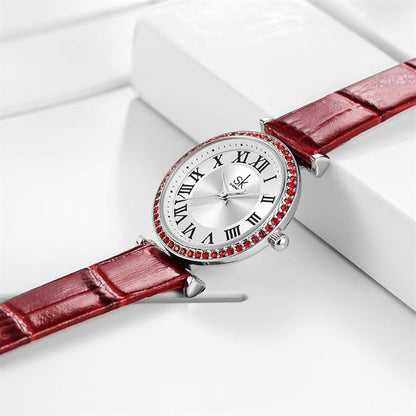 SHENGKE SK Fashion Crystal-Accented Watch for Women with Roman Numerals, Easy Read Dial Watch.