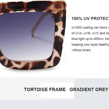 Gleyemor Vintage Oversized Square Sunglasses for Women, Retro Womens Luxury Big Sun Glasses UV400 Protection