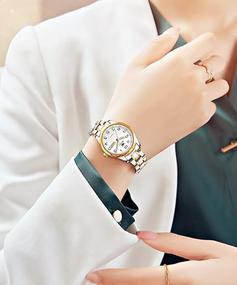 OLEVS Women's Watch Gold Diamond Classic Elegant Dress Wrist Watch Stainless Steel Waterproof Day Date