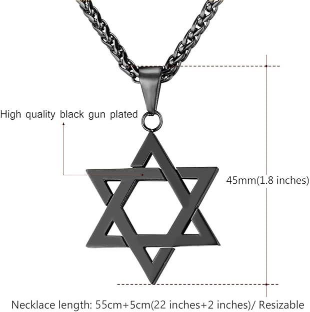 U7 Star of David Necklace for Men Women Gold/Stainless Steel Hexagon Pendant with Cross/Ruby Stone/Classic Jewish Israel Necklaces, Length 22"