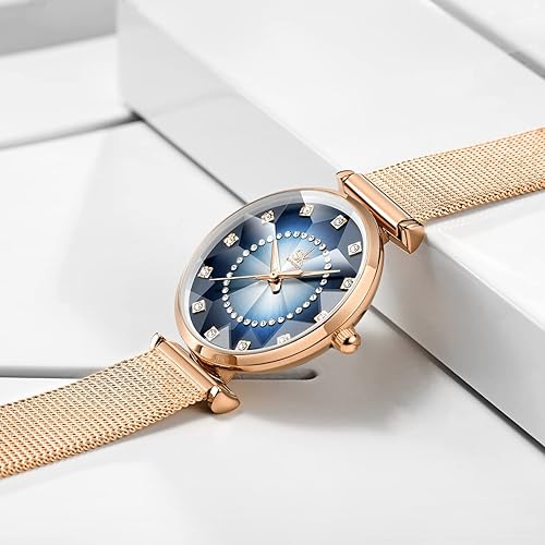 SK Ultra Thin Minialist Creative Starry Sky Women Watch with Genuine Leather Stainless Steel Mesh Band Floral Watch