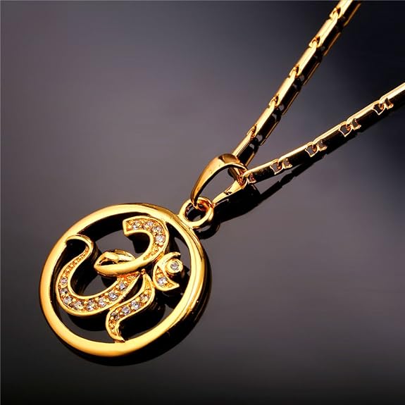 U7 AUM OM Pendant, Yoga Necklaces for Women, Stainless Steel Gold Plated Buddha Necklaces Amulet Gift