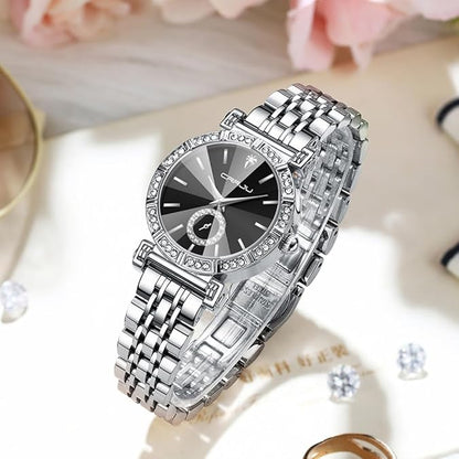 CRRJU Classic Fashion Women's Rhinestone Diamond Wrist Watches Stainless Steel Japanese Quartz Movement Analog Dress Watches for Women