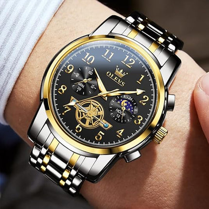 OUPINKE Men Watch Analog Quartz Luxury Dress Big Face Wrist Watches Stainless Steel Moon Phase Waterproof Luminous Business Classic Casual