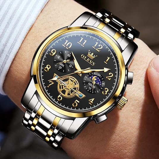 OUPINKE Men Watch Analog Quartz Luxury Dress Big Face Wrist Watches Stainless Steel Moon Phase Waterproof Luminous Business Classic Casual