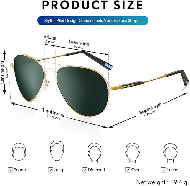 DADA-PRO Aviator Sunglasses for Men Polarized Retro Vintage Shades, Mirrored for Driving, UV Protection