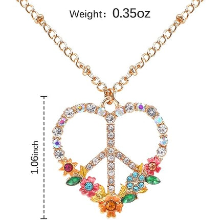 Peace Sign Heart CZ New Beginnings Lotus Necklace for Women, Heart Pendant Necklaces Flower Diamond Zirconia Love Necklace, Silver Rose Gold Chain Birthday Valentines Day Jewelry Gifts