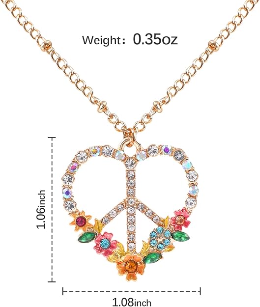 Peace Sign Heart CZ New Beginnings Lotus Necklace for Women, Heart Pendant Necklaces Flower Diamond Zirconia Love Necklace, Silver Rose Gold Chain Birthday Valentines Day Jewelry Gifts