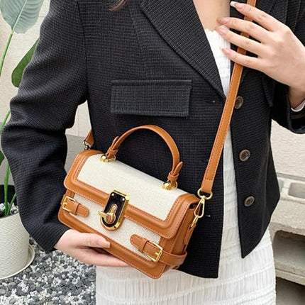 Womens Chic Crossbody Shoulder Bags Small Totes PU Leather Evening Clutch Purse Splicing Handbag Elegant Satchel