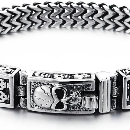 COOLSTEELANDBEYOND Mens Stainless Steel Franco Link Curb Chain Bracelet, Vintage Pattern Filigree Spring Box Clasp