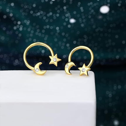 2pcs Cute 16g Gold Hoop Nipple Rings for Women 16g Moon and Star Nipple Piercing Gold Stainless Steel Nipple Jewelry 16g Horseshoe Nipple Hoop for Women