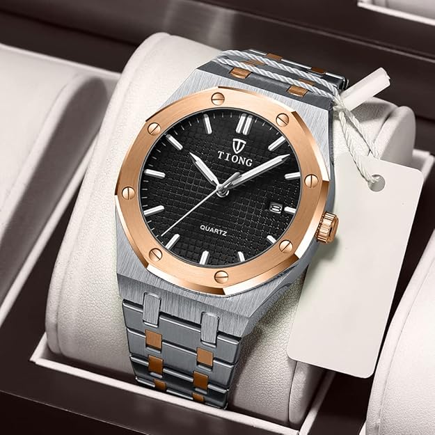 Tiong Mens Watches Chronograph Stainless Steel Waterproof Date Analog Quartz Watch Business Casual Fashion Wrist Watches for Men