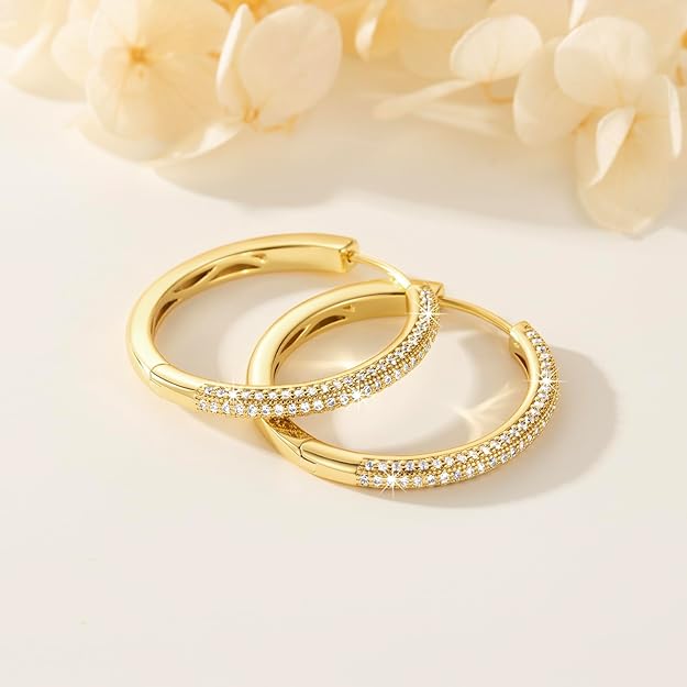 Gold Hoop Earrings 14K Gold Hoop Huggie Earrings Gold Diamond Earrings For Women’s Hoop Earrings 14k Gold Earrings Women's Earrings,30mm