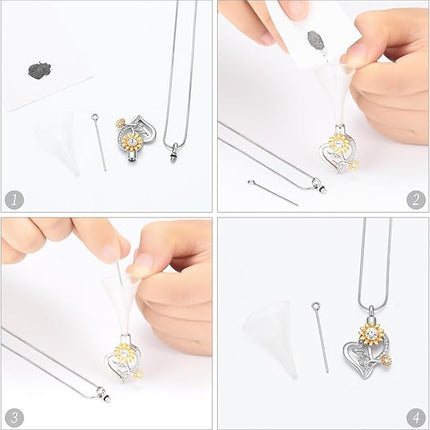 Heart Urn Necklace for Ashes Sunflower Cremation Jewelry for Women Stainless Steel Memorial Necklaces Ash Holder for Human Pets Keepsake Jewelry for Loved Ones with Fill Tool