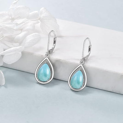 Dangle Earrings 925 Sterling Silver Opal Lapis Sapphire Turquoise Crystal Dangling Earrings Jewelry Gift for Women