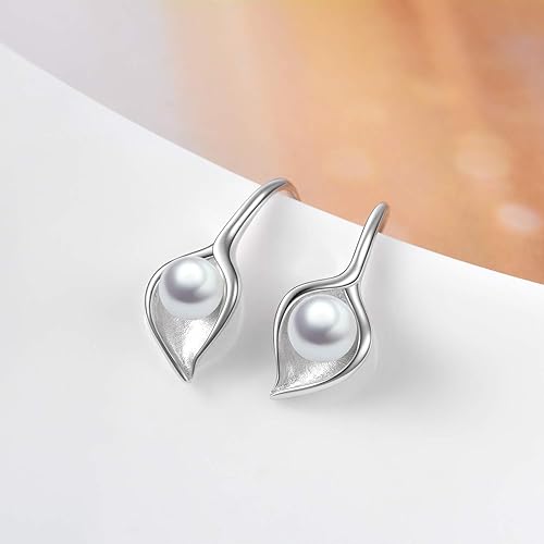 Sterling Silver Pearl Earrings Dangle Drop Earrings Pearl Fine Jewelry Mothers Day Gifts for Women