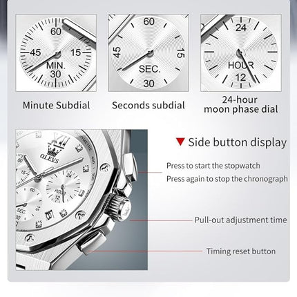 OLEVS Watches for Men Stainless Steel Business Dress Large Easy to Read Analog Watch Waterproof Luminous Casual Luxury Men Watch