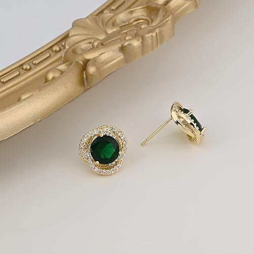 18K Gold Plated Emerald Earrings Gold and Green Earrings with Sterling Silver Stud Hypoallergenic Stud Earrings for Women Trendy
