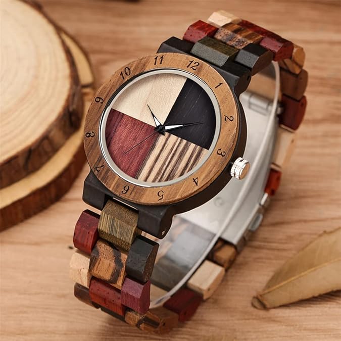 Tiong Womens Wooden Watch with All Wood Strap Analog Classic Design Colorful Bamboo Ladies Watches for Women, Couples