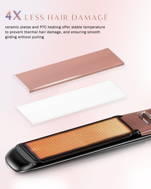 DORISILK 500 Degree High Temp Professional Hair Straightener，30s Fast Heating Ceramic Flat Iron ，2 in 1 Hair Straightener and Curler，Plasma Flat Iron Get Frizz-Free ，Dual Voltage for Travel Using