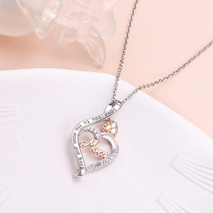 FLYOW 925 Sterling Silver Jewelry Engraved Always My Mother Forever My friend/I Love You to The Moon and Back Pendant Necklace for Women Girls Mom Wife Daughter Christmas Gift Love Heart Necklaces