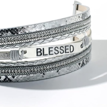 Vercret Leather Wrap Bracelet for Women - Multi-Layer Bracelets with Magnetic Clasp Bangle Cuff Stacked Bracelet for lady and Mother