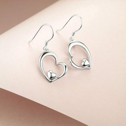 WINNICACA Heart Earrings for Women Sterling Silver Heart Dangle Drop Earrings Heart Jewely Heart Gifts for Birthday Anniversary Christmas Gifts