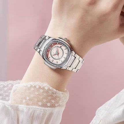 Women's Watches Fashion Square Dial Stainless Steel Waterproof Date Diamond Ladies Dress Wristwatches