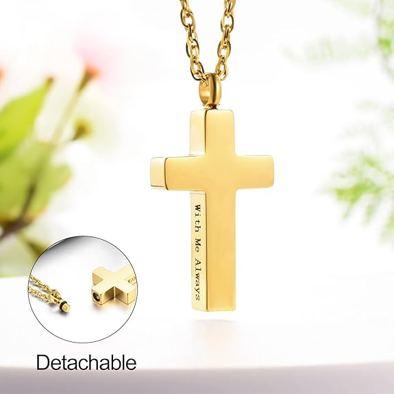 Cremation Cross Necklace for Ashes Stainless Steel Cross Urn Pendant Ashes Holder Memorial Jewelry-With Me Always
