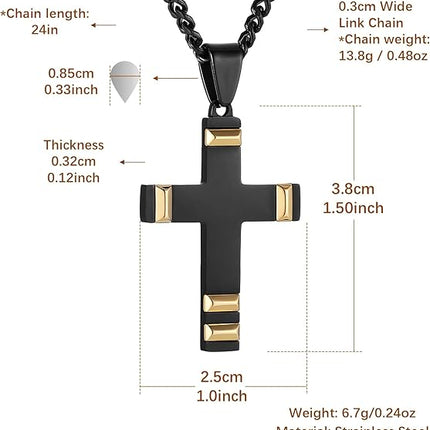 HZMAN Cross Necklace for Men Stainless Steel High Polished Classic Crucifix Pendant with 24Inch Cuban Chain