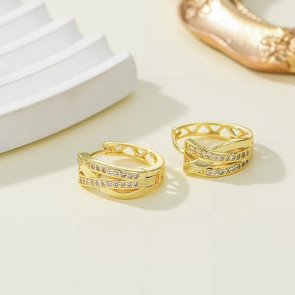 14K Gold Hoop Earrings 14 Karat Gold Earrings for Women Thick Small Diamond Hoop Earring X-shaped Hoops Earring for Women 20MM