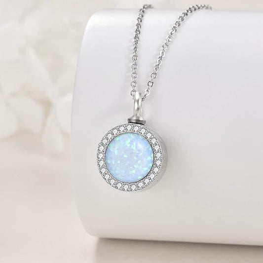 ONEFINITY Opal/Turquoise Urn Necklaces for Ashes Sterling Silver Opal Cremation Jewelry for Ashes Memory Jewelry for Women