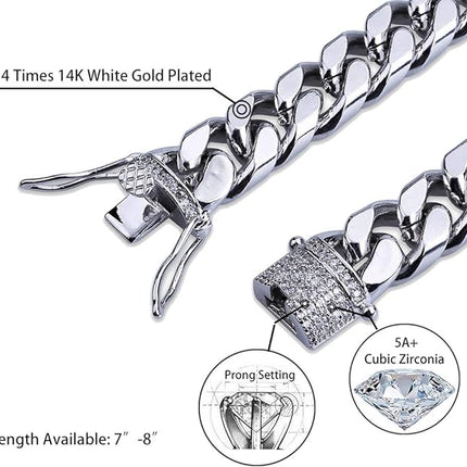 TOPGRILLZ Gold Bracelet Cuban Link Iced out 14K Gold Plated Hip Hop Miami Solid Cuban Link Bracelet for Men 10mm