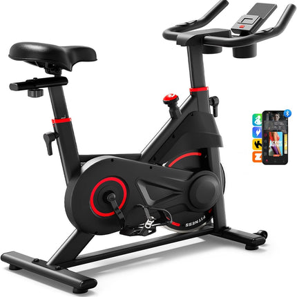 Exercise Bike, 80% Pre-assembled Stationary Bikes for Home with App, Infinite Resistance 6-Way Adjustment 330LBS Capacity, Low Noise Indoor Cycling Bike Workout Bike with Fitness Courses