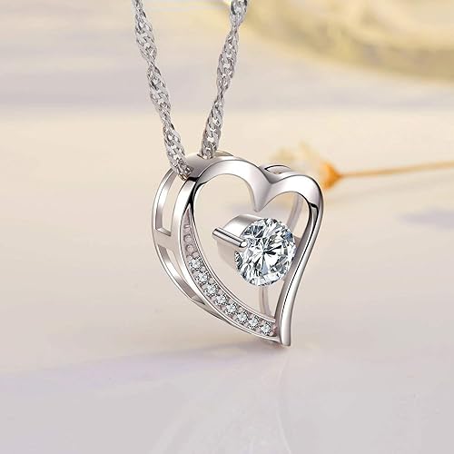 Heart Necklace 14K White Gold Plated Round Cut Cubic Zirconia