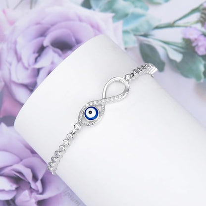 Evil Eye Bracelet 925 Sterling Silver Infinity Bracelets for Women Ankle Bracelet Valentine's Day Birthday Graduation Party Jewelry Gifts for Girls