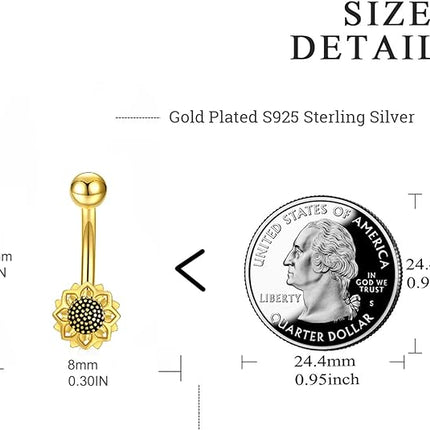 POPLYKE 925 Sterling Silver Daisy Sunflower Bee Evil Eyes Belly Button Rings Evil Eyes Navel Rings for Women Belly Ring Body Piercing Jewelry