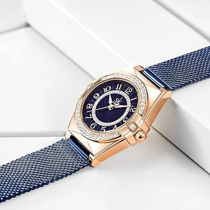 SK Ladies Easy Read Watch with Arabic Numerals Crystal Diamond Women Dress Watches Water Resistant