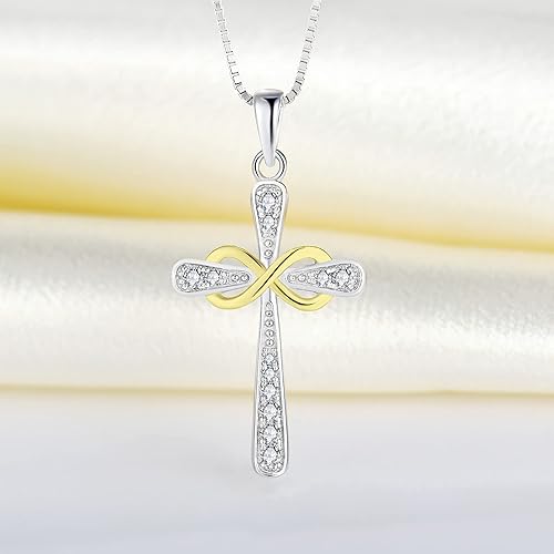 YL Cross Necklace 925 Sterling Silver Infinity Pendant Religious Jewelry Christian Baptism Gift