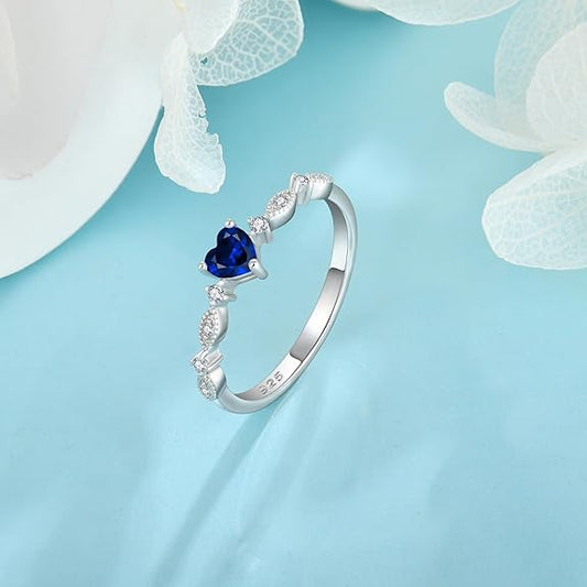 925 Sterling Silver Stackable Rings Birthstone Promise Rings Thin Half Eternity Halo Cubic Zirconia Wedding Band Rings Jewelry for Women Her, Size 6-10