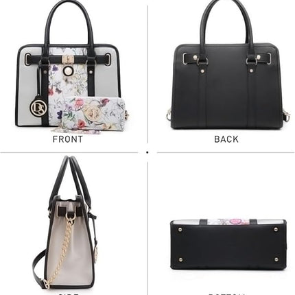 Dasein Two Tone Satchel Handbags Purses for Women Vegan Leather Shoulder Bags Large Tote Bag with Matching Wallet/Chain Strap