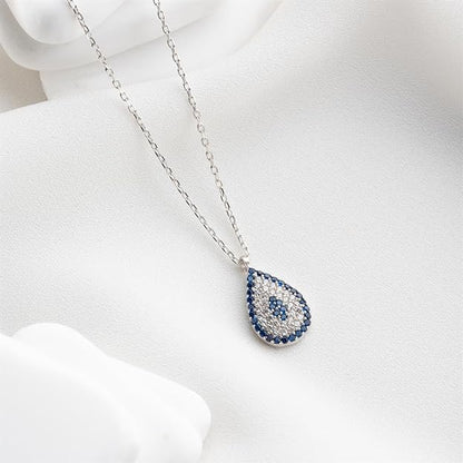 925 Sterling Silver Necklace for Women | 18-Inch Genuine Zircon Blue Evil Eye Drop Pendant | Women's Rhodium-Plated Jewelry, Dainty Gift for Girls