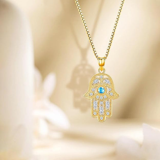 925 Sterling Silver Jewelry for Women, Hamsa Hand of Fatima Evil Eye Jewelry with Cubic Zirconia, Comes with Black Jewelry Gift Box