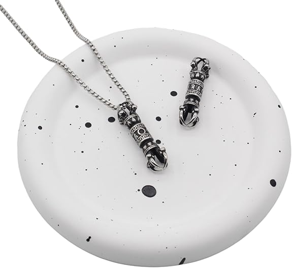 Buddhist Stainless Steel Vajra Pendant Necklace ,Dorje Buddhism Amulet Tibetan Pendant with 22+2" Stainless Steel Chain