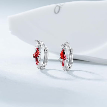 CRMAD Cardinal Earrings for Women Sterling Silver Red Cardinal Hoop Earrings Bird Earrings Cardinal Jewelry Gift (cardinal)