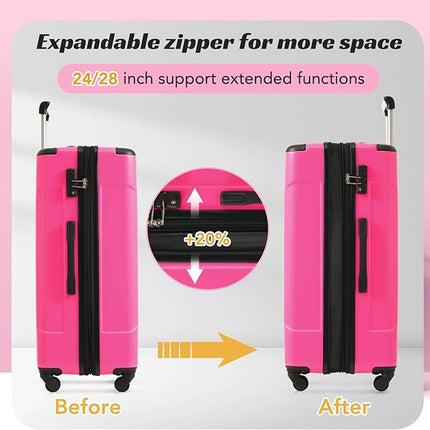Merax Luggage Set 3 Piece Expandable Lightweight Spinner Suitcase with Corner Guards (Rose Red, 20/24/28)