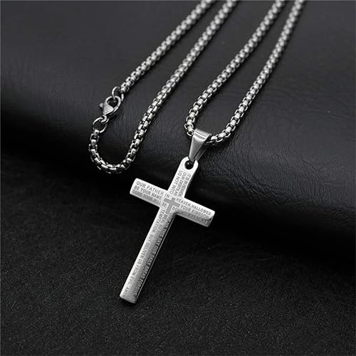 Prayer Cross Necklace for Men Stainless Steel Cross Necklace Gold Silver Black Cross Chain Pendant for Boys