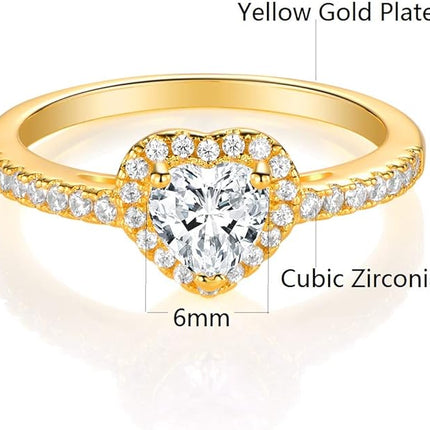 MDFUN Luxurious 18k Gold Plated Cubic Zirconia Wedding Engagement Rings Eternity Bridal Band Halo Rings Size 8