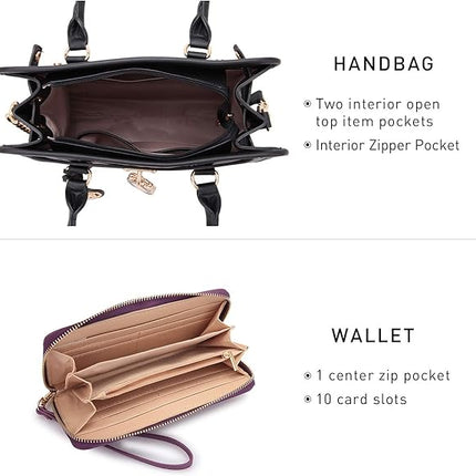 Dasein Women Ladies Handbags Purses Top Handle Satchel Tote Work Bag Shoulder Hobo Bag with Wallet Set 2pcs